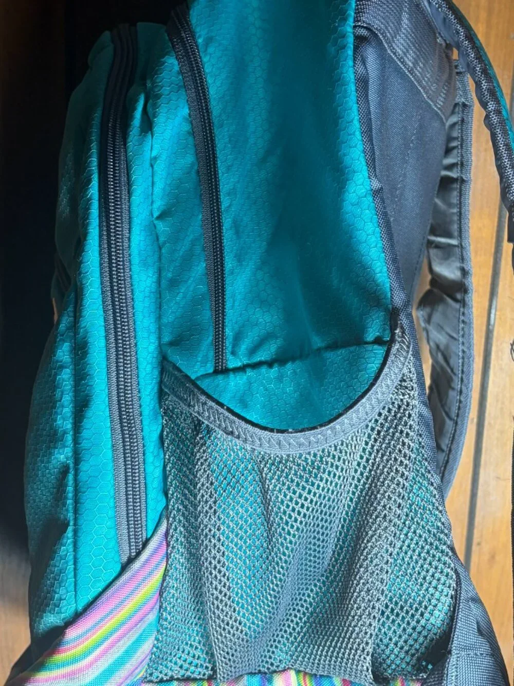 Adidas Stratton III Backpack Teal/Gray/Rainbow Bottom 4 Zipper Compartments EUC - Picture 4 of 10